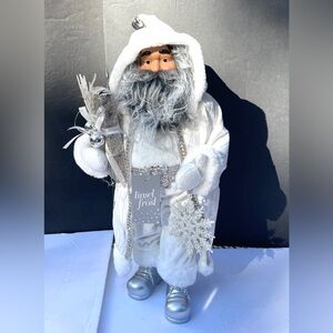 Faux Fur Standing Santa Claus Santa Figurine for Xmas Decoration 21”